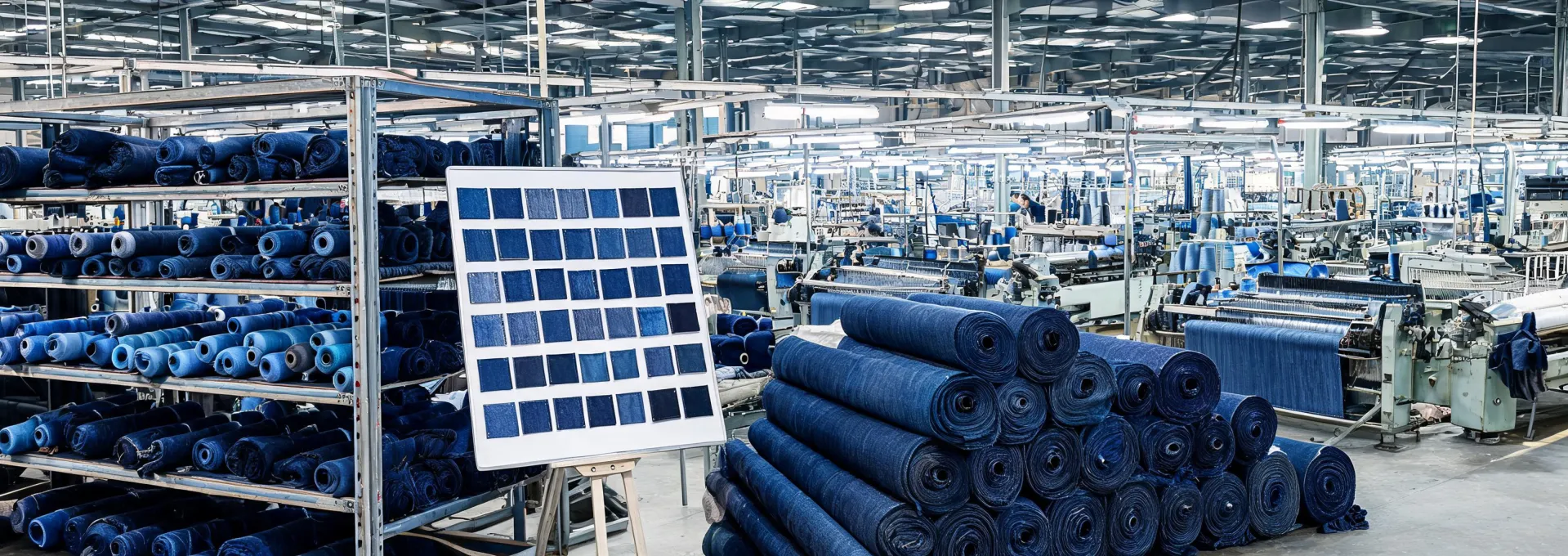 Apparel fabric sample room beside weaving operations