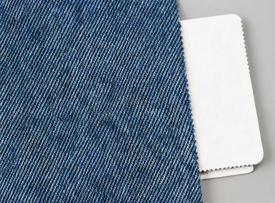 Indigo denim fabric showing twill structure