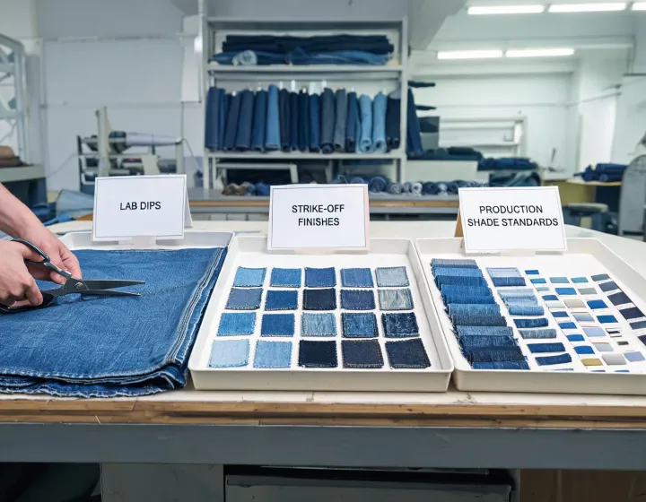 Denim sample development and approval desk